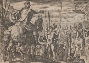 Plate 3: Alexander instruerer sine soldater, fra The Deeds of Alexander the Great, 1608. av Antonio Tempesta