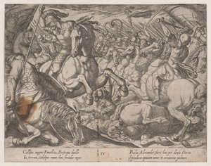 Plate 4: Alexander Battling the Persians, fra The Deeds of Alexander the Great, 1608. av Antonio Tempesta