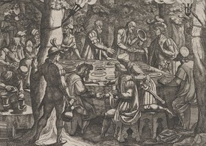 Plate 4: Civilis forteller de nederlandske eldste at de blir behandlet som slaver av romerne..., 1611. av Antonio Tempesta