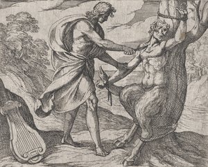 Plate 58: Apollo Killing Marsyas Marsyas beseiret av Apollo, fra Ovids 