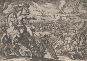 Plate 6: Darius flykter fra slagmarken, fra The Deeds of Alexander the Great, 1608. av Antonio Tempesta