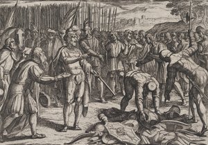 Plate 7: Tyske utsendinger besøker Civilis, fra The War of the Romans Against the Batavians Ro..., 1611. av Antonio Tempesta