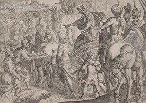Plate 9: Alexanders triumferende inntog i Babylon, fra The Deeds of Alexander the Great, ..., 1608. av Antonio Tempesta