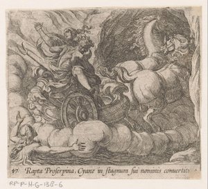 Pluto sluker Proserpina som forsvinner fra nymfen Cyane Bortført av Proserpina, blir Cyane omgjort til et eget basseng (tittel på objekt) Metamorfoseon eller transformasjoner (serietittel) Metamorfosen van Ovidius (serietittel) av Antonio Tempesta