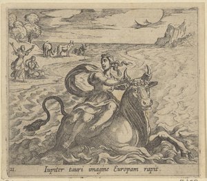 Takbil Europa Jupiter fanger Europa i bildet av en okse (tittel på objekt) Metamorphoseon size transformational (serietittel) Metamorfosen van Ovidius (serietittel) av Antonio Tempesta