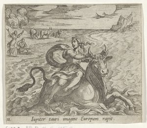 Takbil Europa Jupiter fanger Europa i bildet av en okse (tittel på objekt) Metamorphoseon size transformational (serietittel) Metamorfosen van Ovidius (serietittel) av Antonio Tempesta