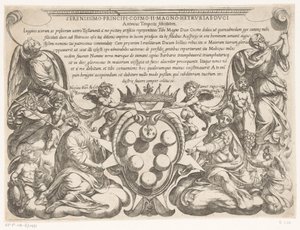 Titteltrykk med dedikasjon til og våpenskjold til Cosimo II de