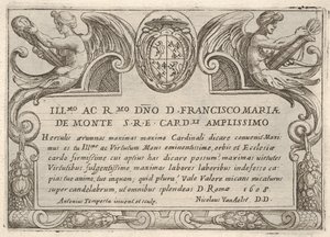 Tittelplate for serien The Labors of Hercules with the arms of Cardinal Francesco Ma..., 1608. av Antonio Tempesta