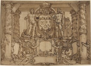 En arkitektonisk veggdesign til ære for Henry IV, den galliske Hercules av Antonio Tempesta or Agostino Ciampelli