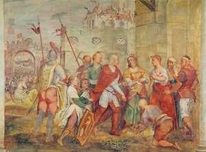 Jacopo Barbarigo frigjorde dronning Margaret av Ungarn fra tyrkerne i 1426 (veggmaleri)
