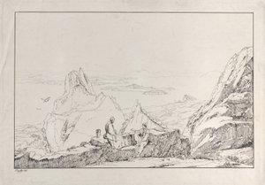 Fjelllandskap med to menn i forgrunnen, 1828. av Antonio Vianello