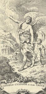 En engel som leder en ung gutt og gestikulerer mot skyene, ca. 1708-82.
