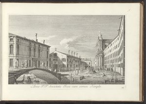 Utsikt over Campo dei Gesuiti te Venetië Område P.P. The Society of Jesus with their Temple (tittel på objekt) Gezichten op bugemenen en pleinen in Venetië (serietittel) Den mest kjente utsikten over byen Venezia, fra Antoniuskanalens 38 paneler, trykt i m av Antonio Visentini