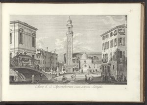 Utsikt over Campo dei Santi Apostoli te Venetië Område for St. S. Apostles med deres tempel (tittel på objekt) Gezichten op bugemenen en pleinen in Venetië (serietittel) Den mer kjente utsikten over byen Venezia, fra Antoniuskanalens 38 paneler, trykt i me av Antonio Visentini