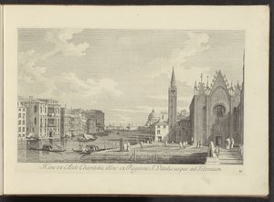 Se på Canal Grande en de Chiesa di Santa Maria della Carità te Venetië På denne siden fra veldedighetshuset, på den andre siden fra regionen S. Vitalis så langt som til Telonium (tittel på objekt) Den mest kjente utsikten over byen Venezia, fra Antonius-ka av Antonio Visentini