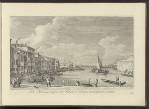 Se på Canal Grande og kirken i Santa Chiara i Venezia Fra vaskeriet til House of St. Clare hvor kanalen slutter (tittel på objekt) Den mest kjente utsikten over byen Venezia, fra de 38. panelene til Antonius-kanalen, trykt i messing av Antonio Visentini i av Antonio Visentini
