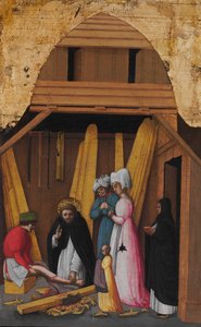 Saint Peter Martyr helbreder benet til en ung mann, ca. 1450.