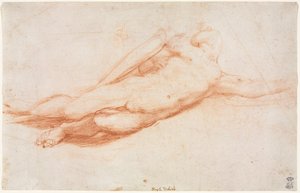 Studie av en fallen soldat, muligens omvendelsen av Saul recto, ca. 1525. av Antonio da Correggio