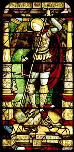 Farget glass med St. Michael Weighing Souls av Antonio da Pandino