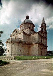 Utsikt over kirken San Biagio, bygget av arkitekten Antonio da Sangallo den tidligere (1453-1534) 1518-1545 Montepulciano, Toscana. Italia av Antonio da the elder Sangallo