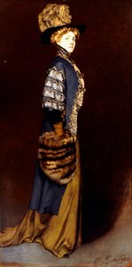 En elegant dame med en pelsmuff av Antonio de la Gandara
