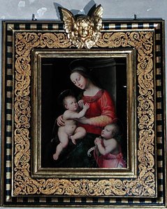 Madonna og barn med døperen Johannes (olje på panel) av Antonio del Ceraiolo