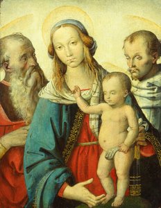 Madonnaen og barnet med de hellige Hieronymus og Frans (tempera på tre) av Antonio del Massaro da Viterbo