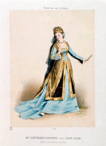 Sanger Pauline Lauters-Gueymard (Lauters Gueymard) (1834-1876) fremførte Dona Elvire i Wolfgang Amadeus Mozarts opera Don Giovanni (Don Juan) (1756-1791) under en forestilling på Operateatret i Paris. Litografi av Antony Morlon (1834-1914) Privat