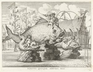 Opptog med Triton på en gigantisk fisk; Ferdinands inntreden i Gent i 1635 Pontvs Qvoqve serviett illi (tittel på objekt) av Antony van der Does