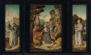 A Triptych: Scener fra livet til st. Jerom, St. Antonius av Padua, St. Bernard av Clairvaux av Antwerp School c. 1525-3