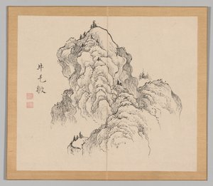 Dobbeltalbum med landskapsstudier etter Ikeno Taiga, bind 1 blad 16, 1700-tallet. av Aoki Shukuya