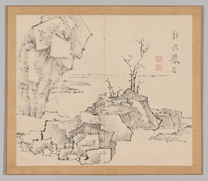 Dobbeltalbum med landskapsstudier etter Ikeno Taiga, bind 1 blad 23, 1700-tallet. av Aoki Shukuya