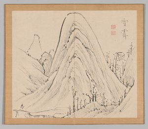Dobbeltalbum med landskapsstudier etter Ikeno Taiga, bind 1 blad 33, 1700-tallet. av Aoki Shukuya