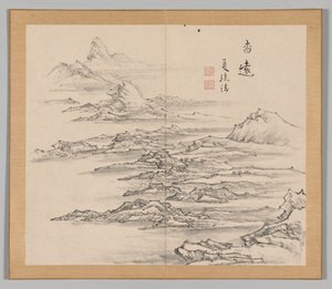 Dobbeltalbum med landskapsstudier etter Ikeno Taiga, bind 2 blad 5, 1700-tallet. av Aoki Shukuya