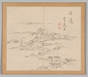 Dobbeltalbum med landskapsstudier etter Ikeno Taiga, bind 2 blad 8, 1700-tallet. av Aoki Shukuya