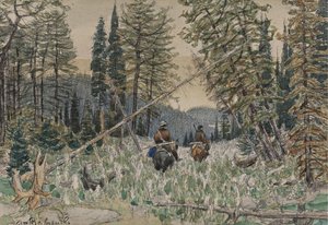 Jegere til hest i en furuskog av Apollinari Mikhailovich Vasnetsov