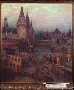 Moskva på 1600-tallet, Dawn at the Resurrection Gate - Maleri av Appolinari Mikhaylovich Vasnetsov (1856-1933), olje på lerret av Apollinari Mikhailovich Vasnetsov