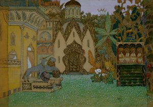 Scenedesign for operaen The Legend of the Invisible City of Kitezh and the Maiden Fevronia av N. Rimsky-Korsakov, 1907 av Apollinari Mikhailovich Vasnetsov