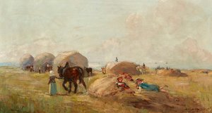 Høyproduksjon (olje på lerret) av Archibald Kay