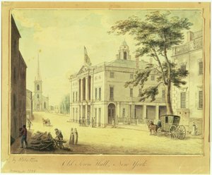 The Old Town Hall (Federal Hall) New York City, 1798 (grafitt, wc, penn og blekk på papir)