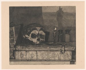 Stilleben med hodeskalle av Arend Hendriks (signed by artist)
