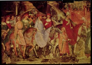 Historien om pave Alexander III (1105-81): Pavens og keiser Frederick Barbarossas (ca. 1123-90) inntog i Roma, 1407 (detaljer)