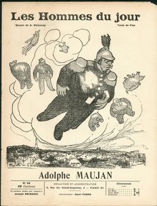 Cover av ""Dagens menn"", ca. 1905 - Illustrasjon av Aristide Delannoy (1874-1911): Ballonger - Clemenceau George, Jaures Jean, Fallieres Armand (1841-1931), Maujan Adolphe (1853-1914) av Aristide Delannoy