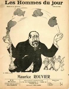Omslag til “” Les Hommes du jour””, ca. 1906 - Illustrasjon av Aristide Delannoy (1874-1911): Sølv - Rouvier Maurice (1842-1911) - Sjonglering av Aristide Delannoy