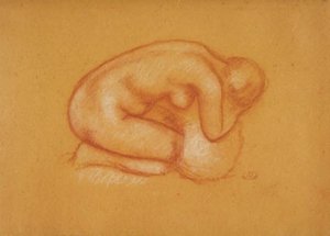 Knælende modell med hodet hvilende i hendene, vendt mot høyre av Aristide Maillol