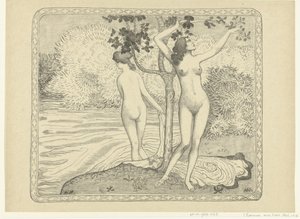 Twee badende kvinner ved vannkant Zomer To nakne badende under et tre ved vannet Sommer The Trial (serietittel) av Aristide Maillol