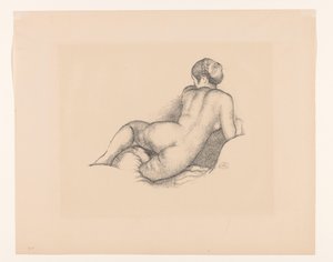 Naken kvinne, sett fra baksiden Dina, sur son coude droit (originaltittel) av Aristide Maillol