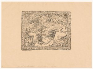 Tapet med fire musikkskapende kvinner i et landskap Concert champêtre (original tittel) av Aristide Maillol