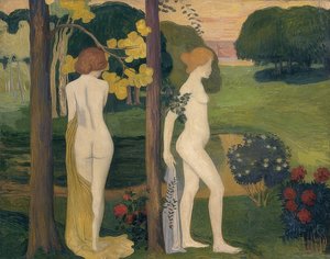 To kvinnelige nakenbilder i et landskap (Deux nus dans un paysage). Rundt 1895/1900
