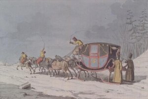 Hest og vogn på sleder fra `Russernes skikker og vaner